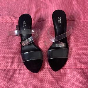 Zara Translucent/Black Strap Heels